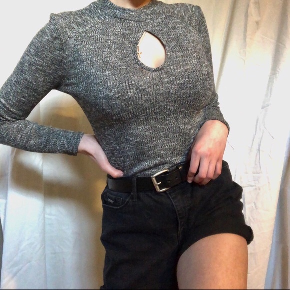 Tight fitting salt and pepper long sleeve top - Picture 1 of 3